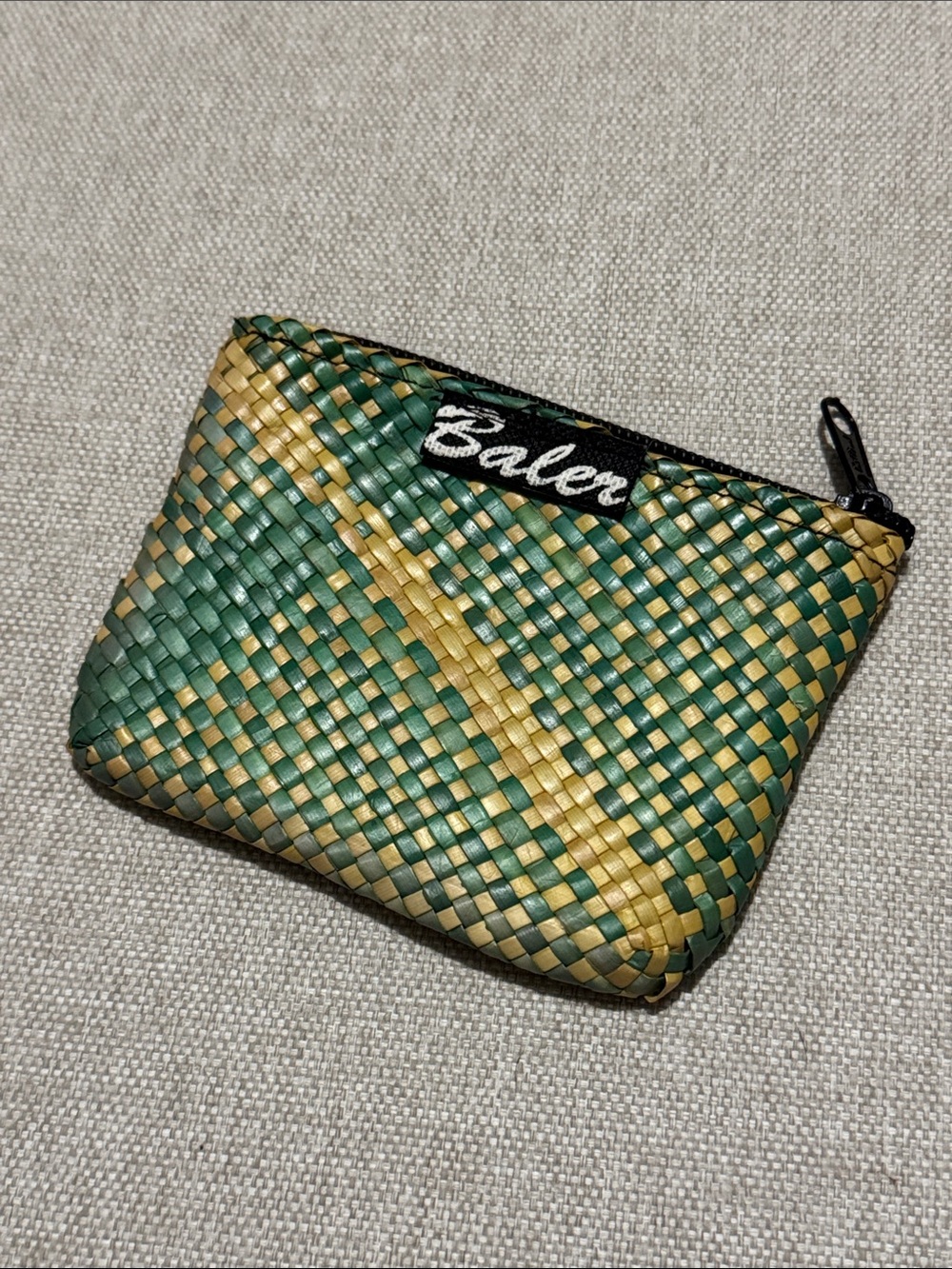 FREE WITH $25 PURCHASE Handwoven Mini Coin Purse-Green/Yellow-GUC